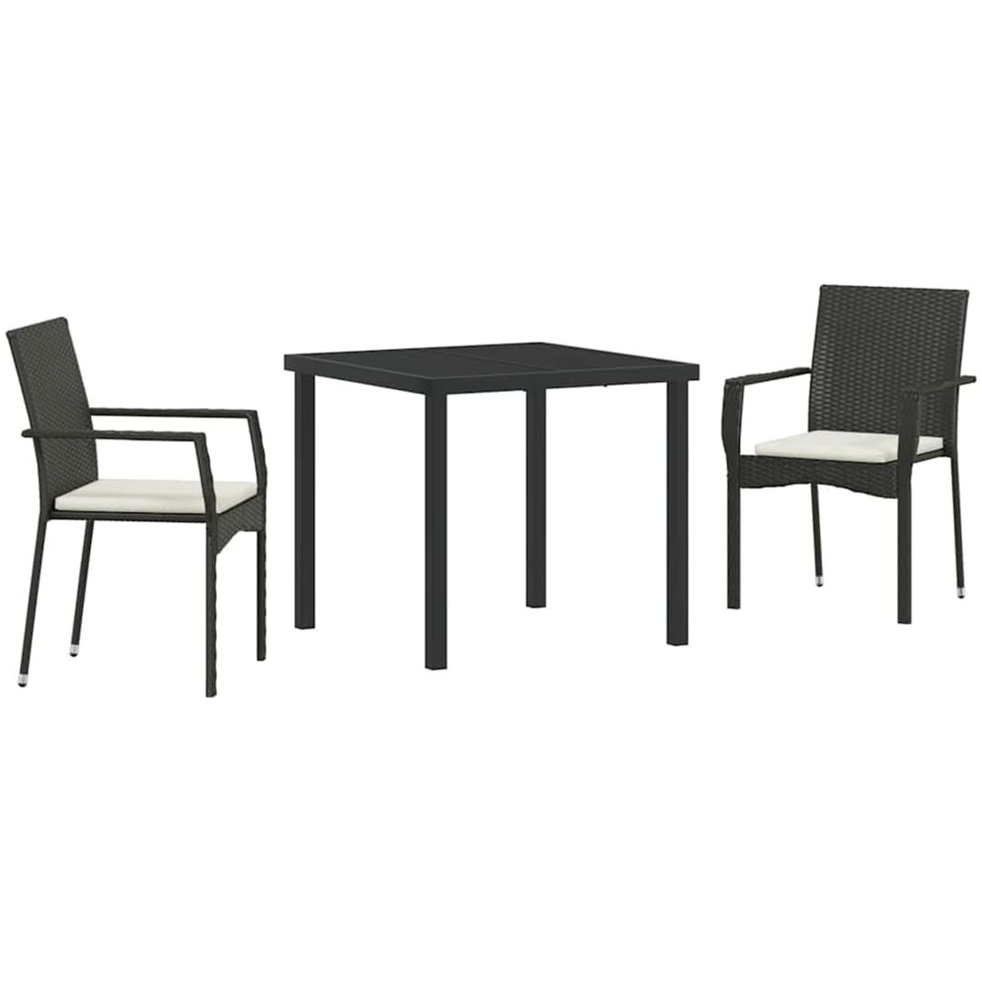Trädgårdsstol Set med kudde 3 pcs Svart vidaXL 80 x 80 x 73 cm – bild 2
