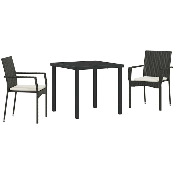 Trädgårdsstol Set med kudde 3 pcs Svart vidaXL 80 x 80 x 73 cm – bild 2