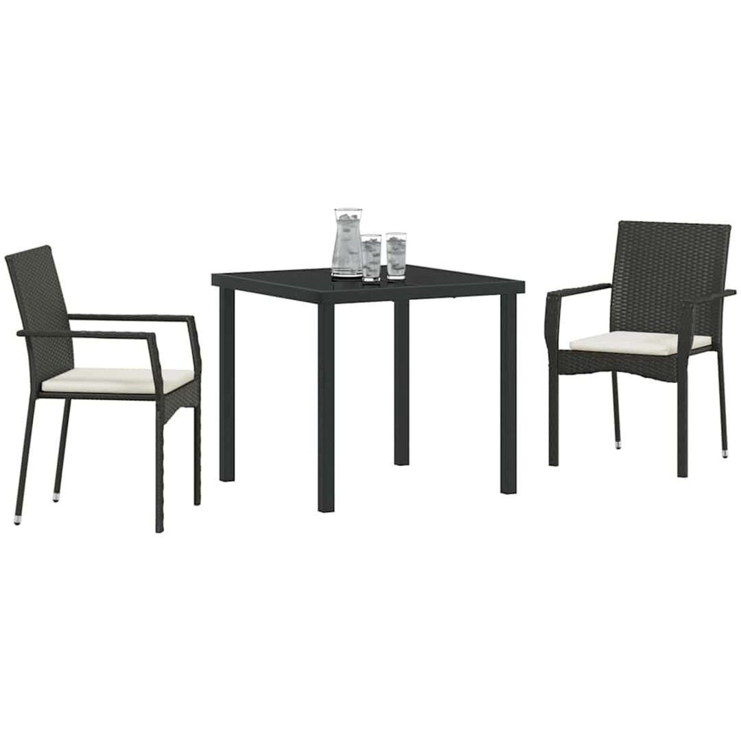 Trädgårdsstol Set med kudde 3 pcs Svart vidaXL 80 x 80 x 73 cm – bild 3