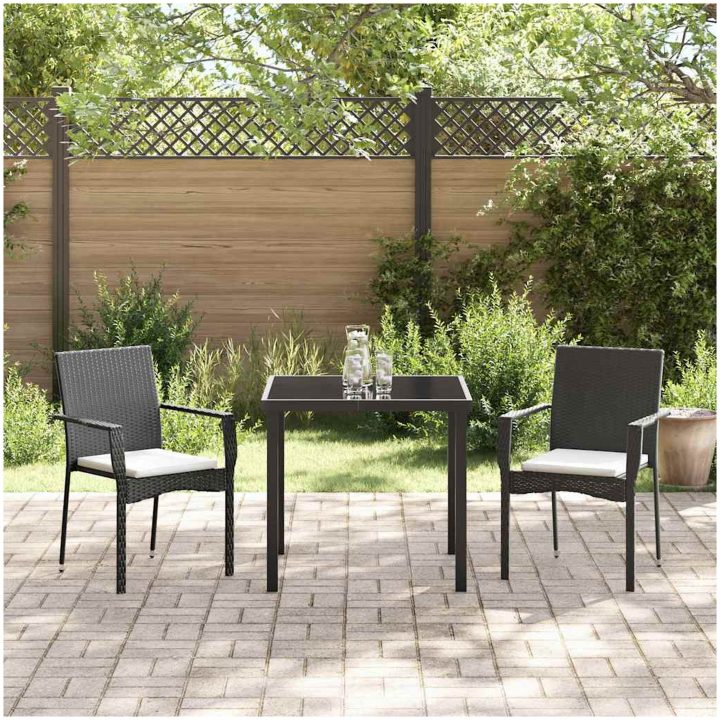 Trädgårdsstol Set med kudde 3 pcs Svart vidaXL 80 x 80 x 73 cm – bild 4