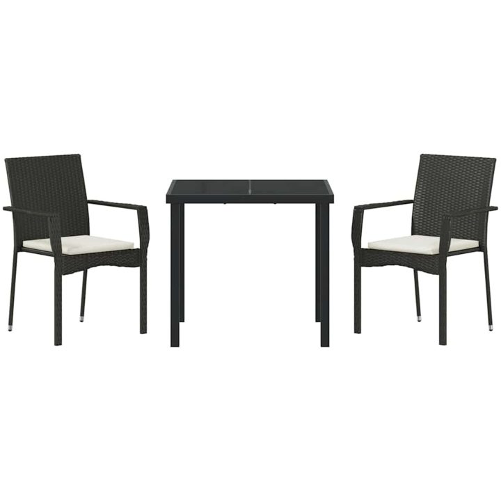 Trädgårdsstol Set med kudde 3 pcs Svart vidaXL 80 x 80 x 73 cm – bild 7