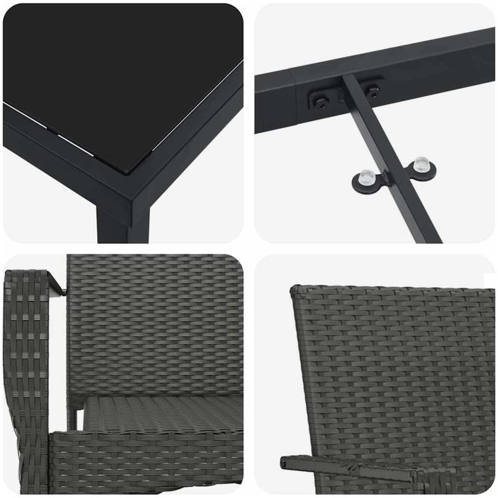 Trädgårdsstol Set med kudde 3 pcs Svart vidaXL 80 x 80 x 73 cm – bild 9