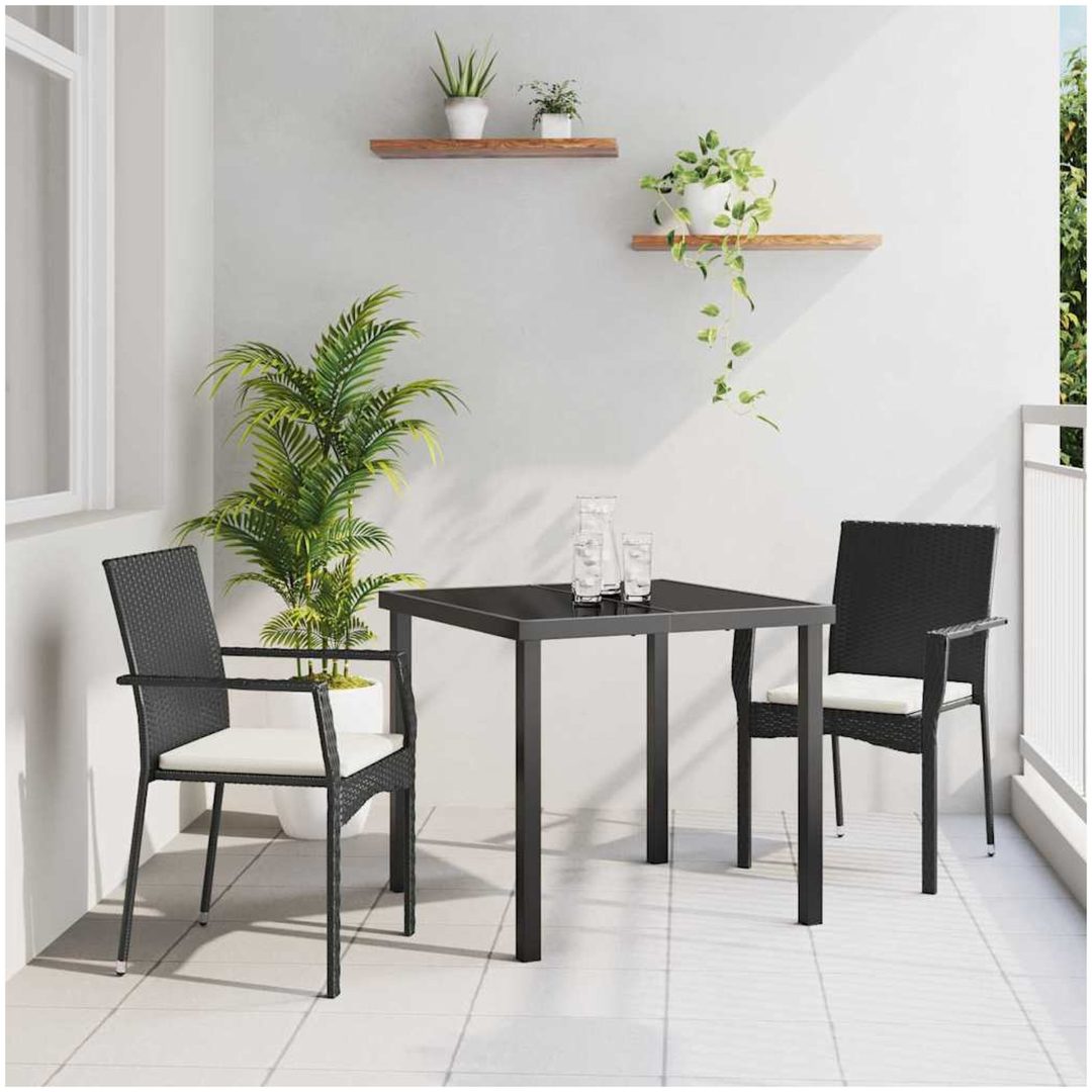 Trädgårdsstol Set med kudde 3 pcs Svart vidaXL 80 x 80 x 73 cm