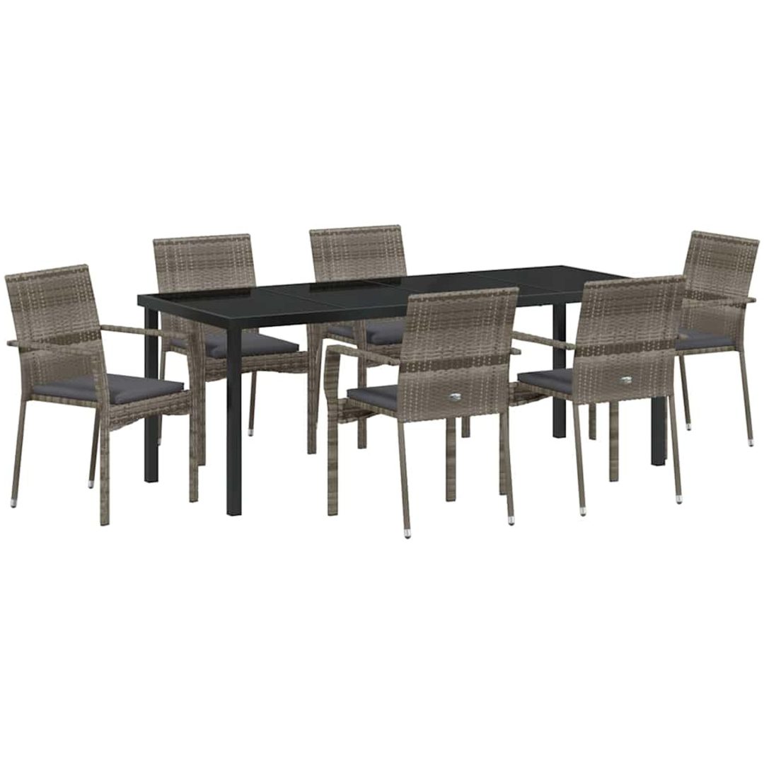 Trädgårdsstol Set med kudde 7 pcs Grå vidaXL 200 x 80 x 73 cm – bild 2