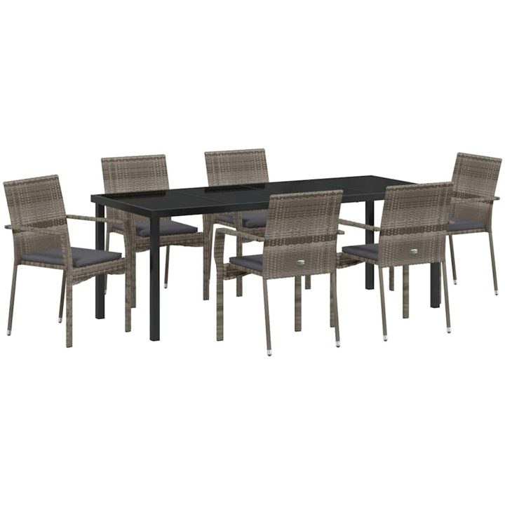 Trädgårdsstol Set med kudde 7 pcs Grå vidaXL 200 x 80 x 73 cm – bild 2