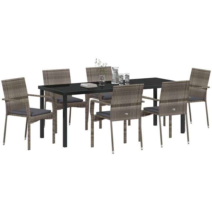 Trädgårdsstol Set med kudde 7 pcs Grå vidaXL 200 x 80 x 73 cm – bild 3