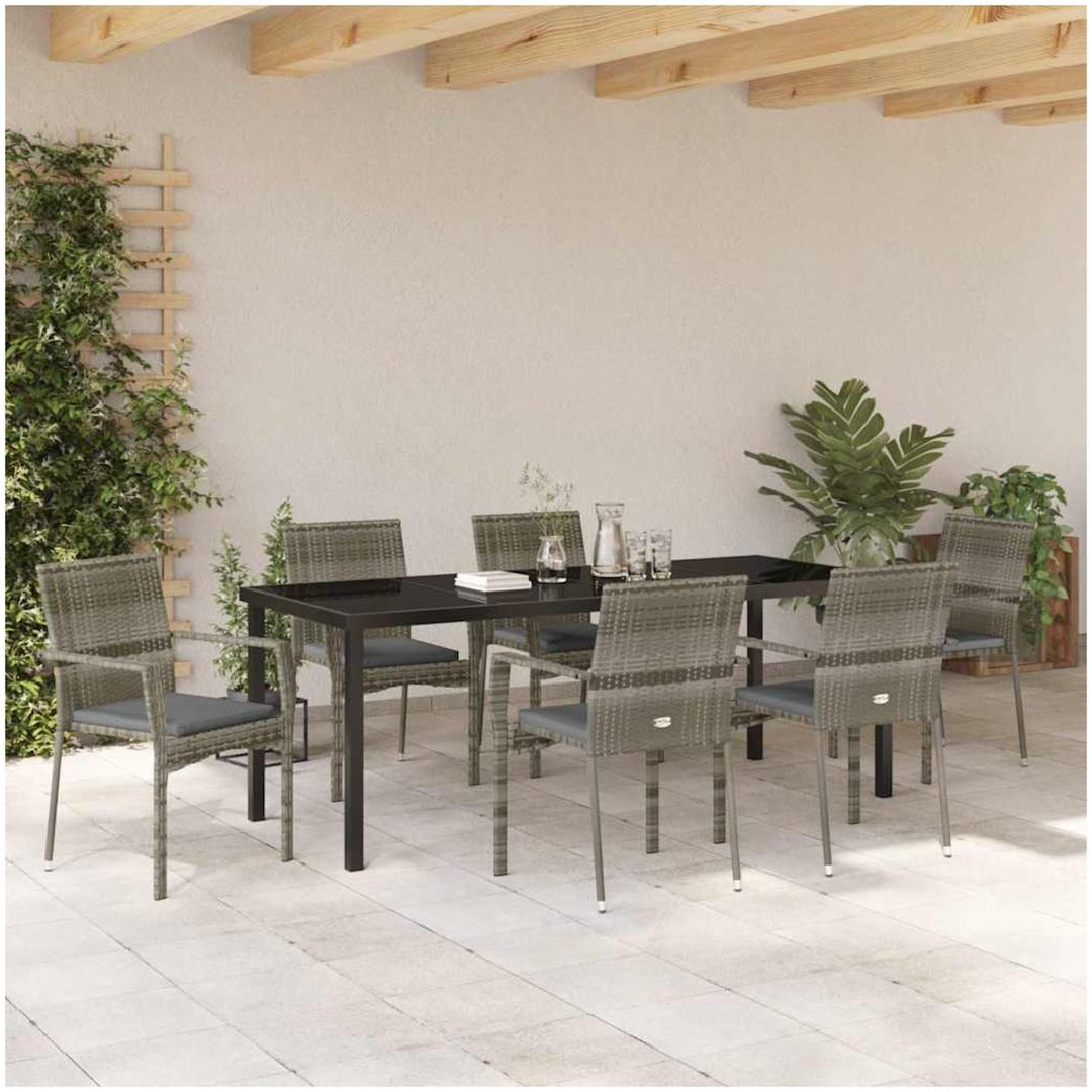 Trädgårdsstol Set med kudde 7 pcs Grå vidaXL 200 x 80 x 73 cm – bild 4