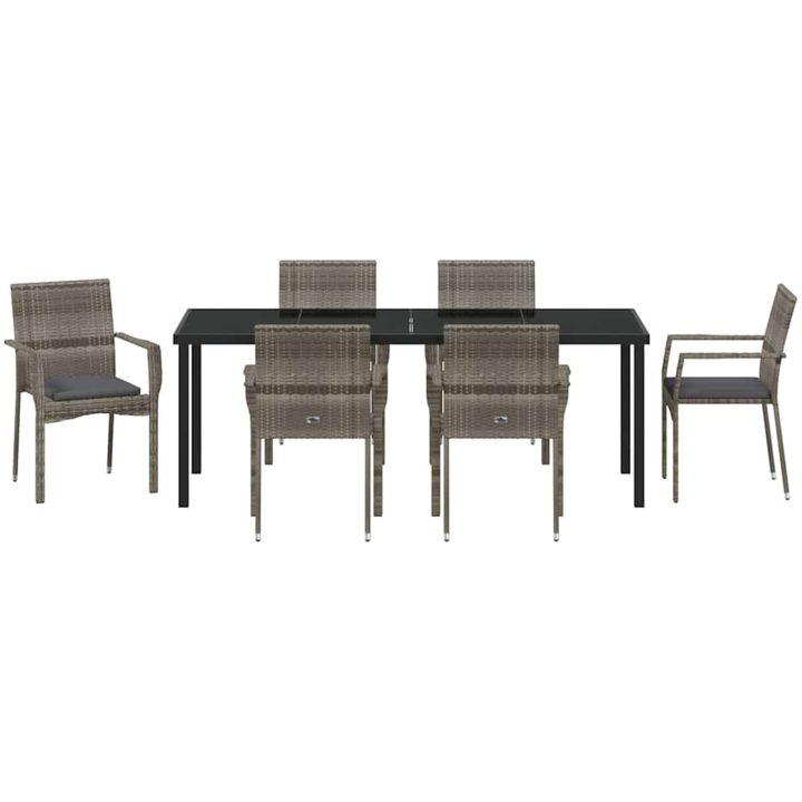 Trädgårdsstol Set med kudde 7 pcs Grå vidaXL 200 x 80 x 73 cm – bild 6