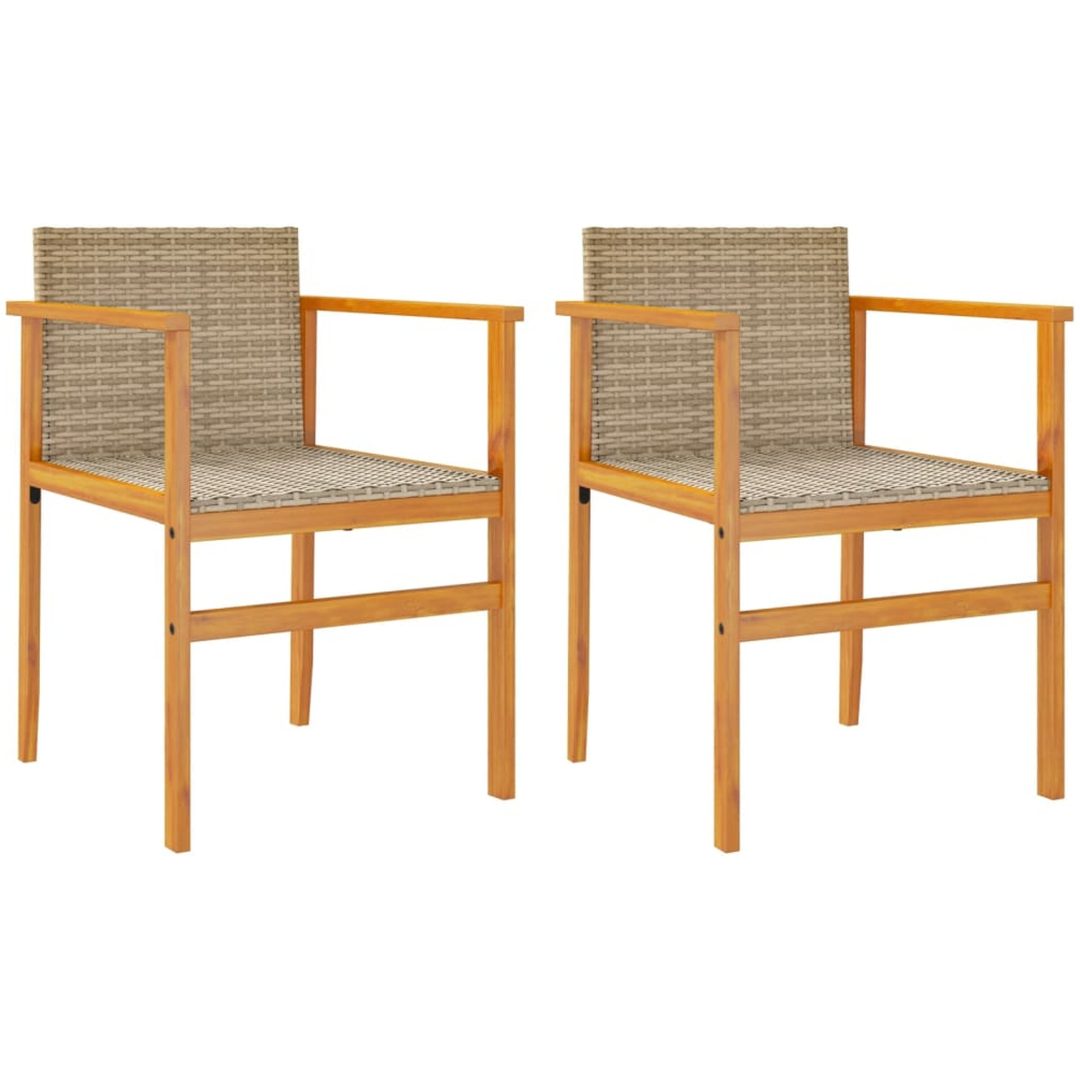 Trädgårdsstolar 2 st beige konstrotting och massivt trä vidaXL – bild 2