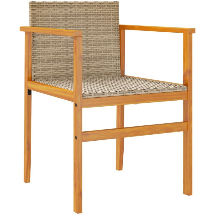 Trädgårdsstolar 2 st beige konstrotting och massivt trä vidaXL – bild 4