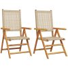 Trädgårdsstolar 2 st beige massivt trä akacia och konstrotting vidaXL – miniatyr 2