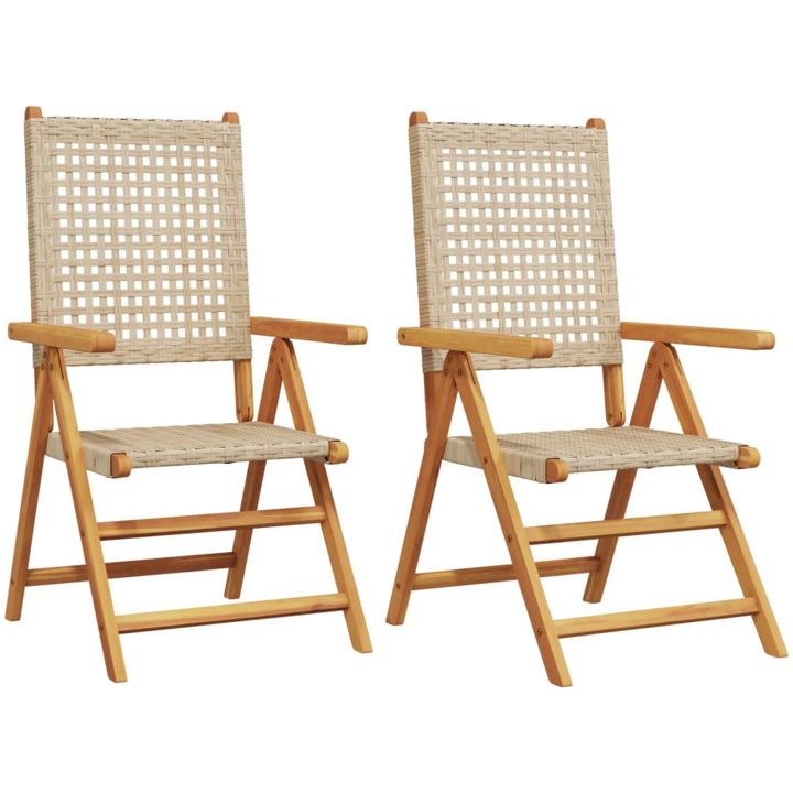 Trädgårdsstolar 2 st beige massivt trä akacia och konstrotting vidaXL – bild 2