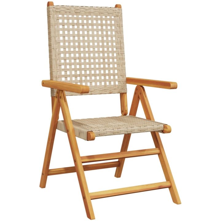 Trädgårdsstolar 2 st beige massivt trä akacia och konstrotting vidaXL – bild 4