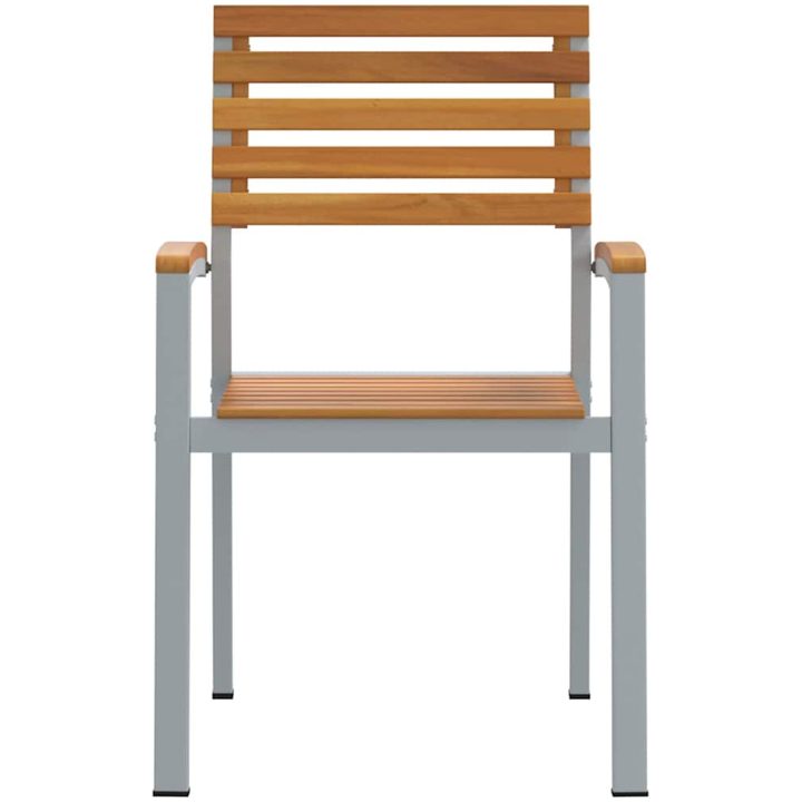 Trädgårdsstolar 2 st Grå Solitt Akaciaträ och Stål vidaXL 56 x 57 x 87 cm – bild 5