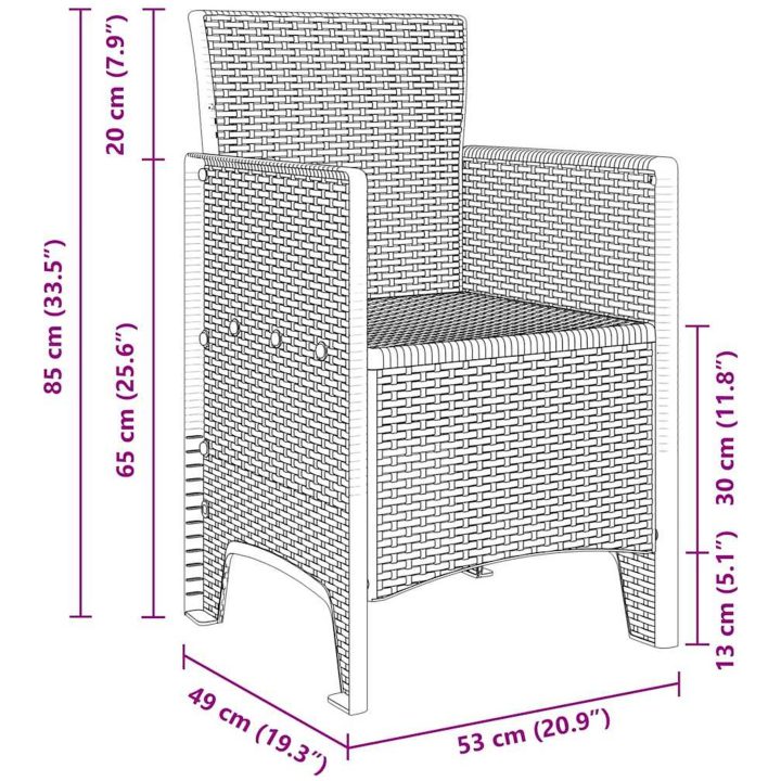 Trädgårdsstolar 2 st Ljusgrå Poly Rattan vidaXL 53 x 49 x 85 cm – bild 10