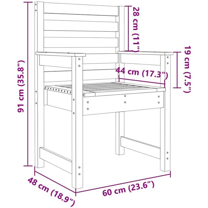 Trädgårdsstolar 2 st massivt douglasträ vidaXL 60 x 48 x 91 cm – bild 8