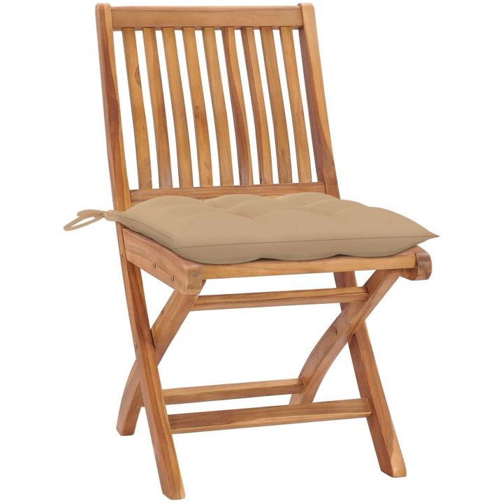 Trädgårdsstolar 2 st med beige dynor massiv teak vidaXL – bild 2