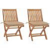 Trädgårdsstolar 2 st med beige dynor massiv teak vidaXL – miniatyr 1