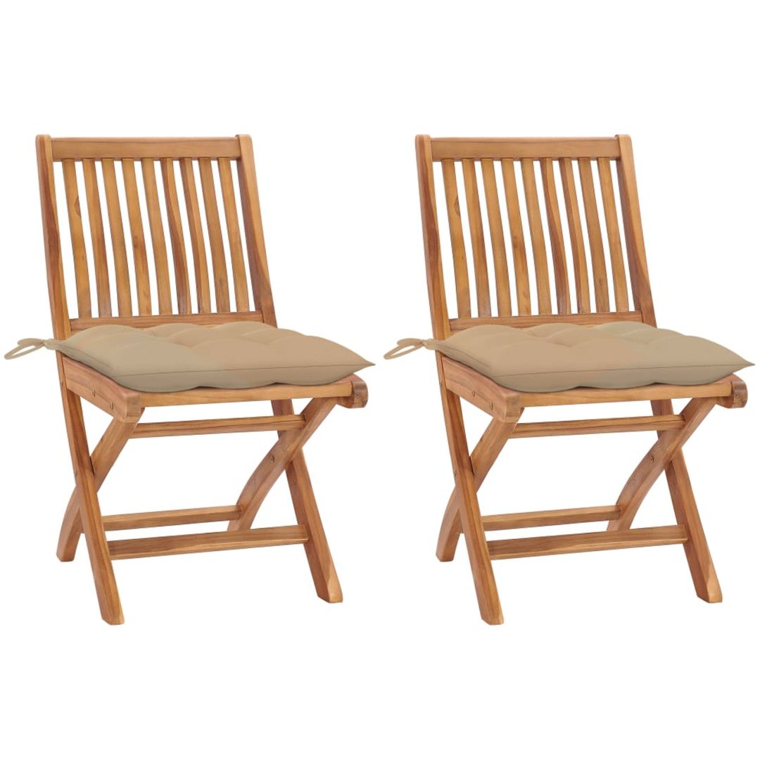 Trädgårdsstolar 2 st med beige dynor massiv teak vidaXL