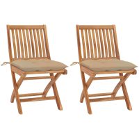 Trädgårdsstolar 2 st med beige dynor massiv teak vidaXL