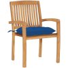 Trädgårdsstolar 2 st med blåa dynor massiv teak vidaXL – miniatyr 2