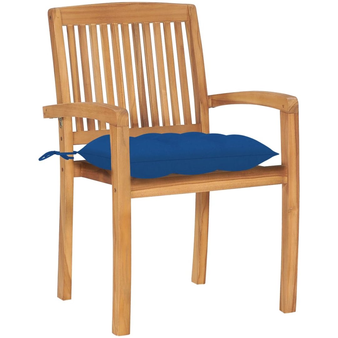 Trädgårdsstolar 2 st med blåa dynor massiv teak vidaXL – bild 2