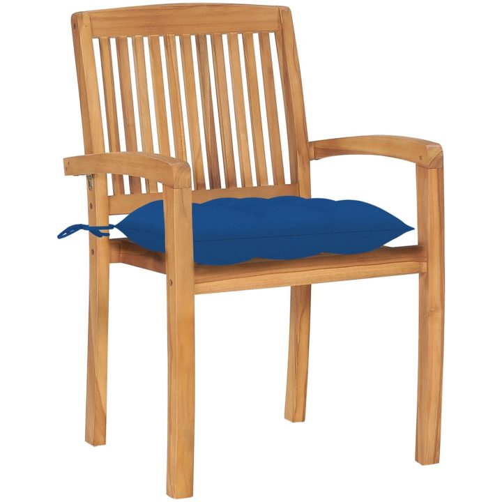 Trädgårdsstolar 2 st med blåa dynor massiv teak vidaXL – bild 2