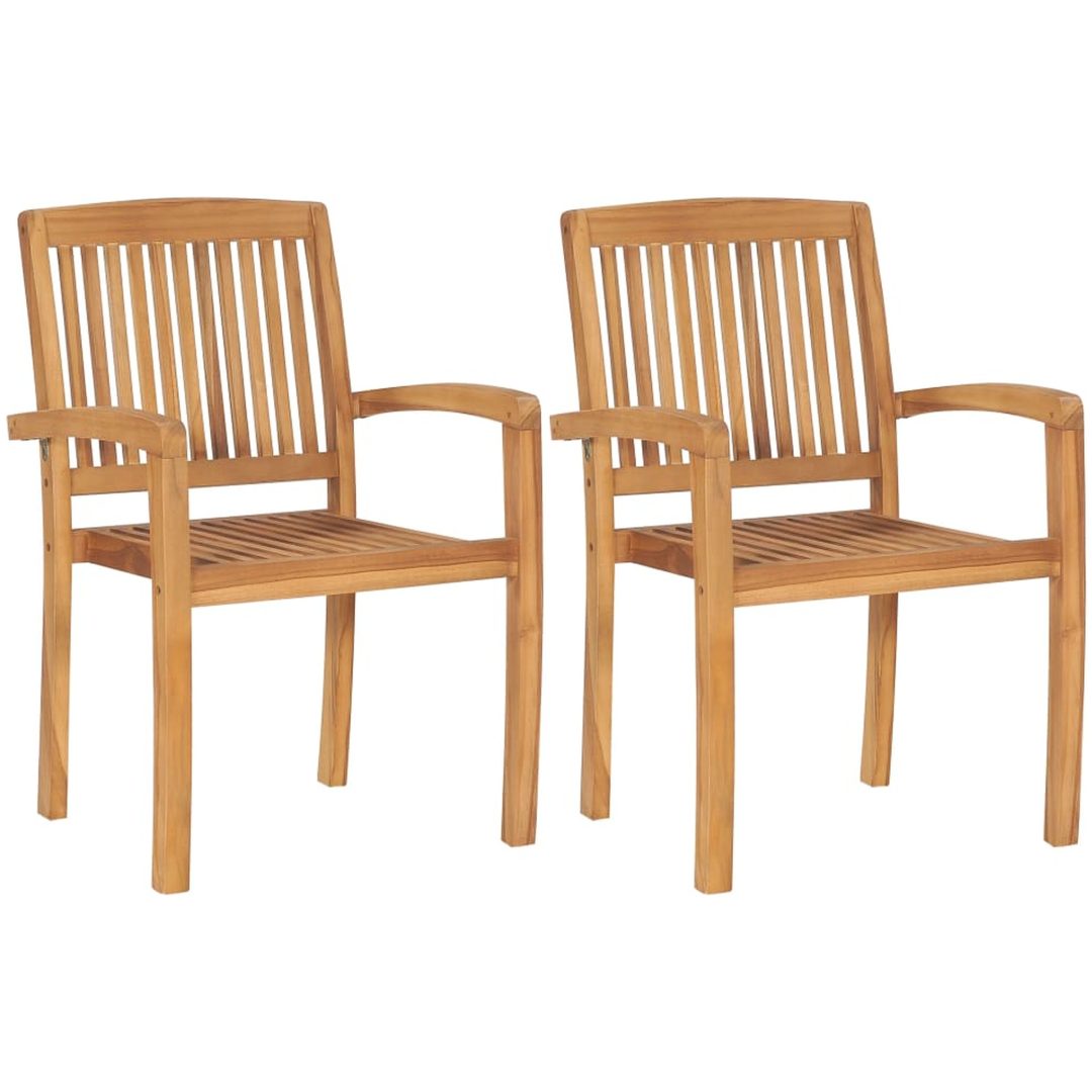 Trädgårdsstolar 2 st med blåa dynor massiv teak vidaXL – bild 3