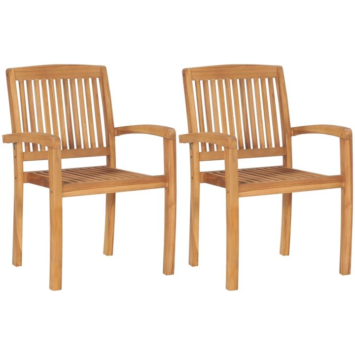 Trädgårdsstolar 2 st med blåa dynor massiv teak vidaXL – bild 3