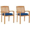 Trädgårdsstolar 2 st med blåa dynor massiv teak vidaXL – miniatyr 1