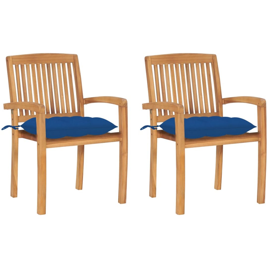 Trädgårdsstolar 2 st med blåa dynor massiv teak vidaXL