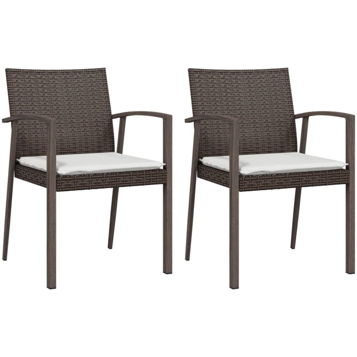 Trädgårdsstolar 2 st med dynor brun 56,5x57x83 cm konstrotting vidaXL – bild 2