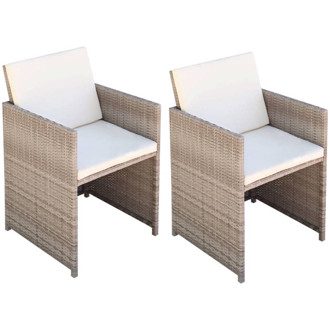 Trädgårdsstolar 2 st med dynor och kuddar konstrotting beige vidaXL