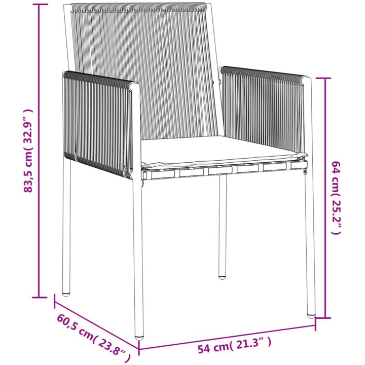 Trädgårdsstolar 2 st med dynor svart 54x60,5x83,5 cm konstr. vidaXL – bild 9