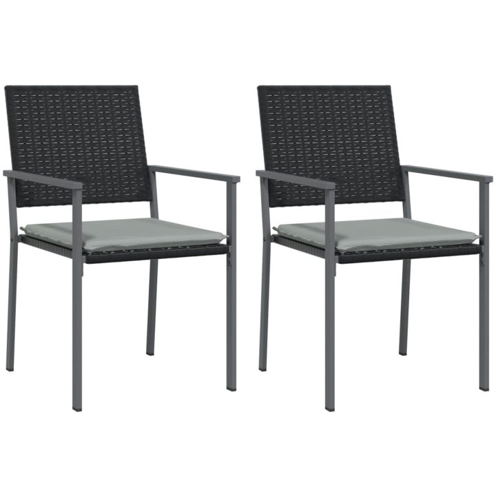 Trädgårdsstolar 2 st med dynor svart 54x62,5x89 cm konstrotting vidaXL – bild 2