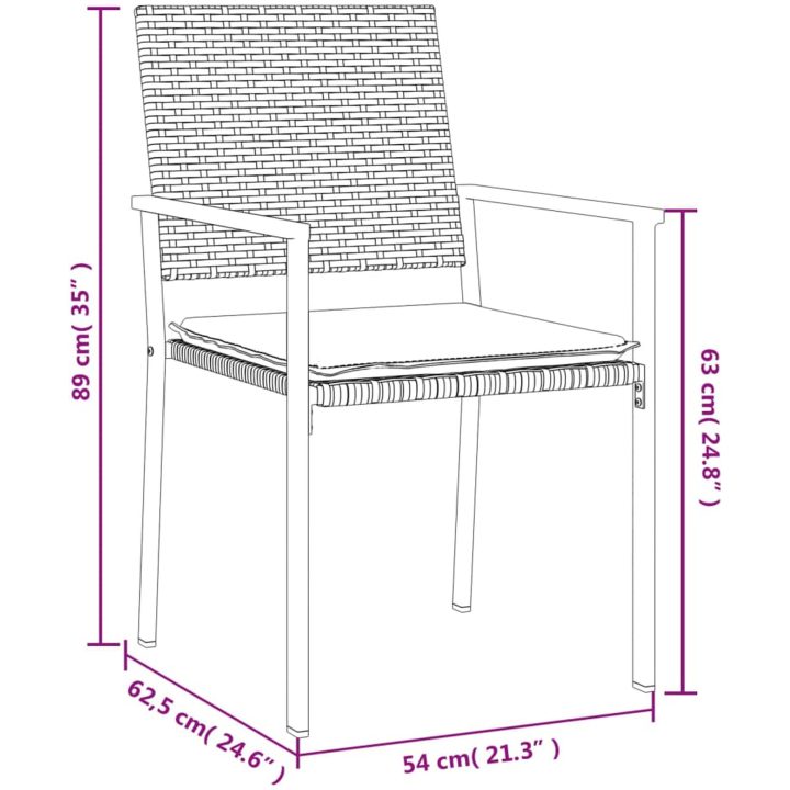 Trädgårdsstolar 2 st med dynor svart 54x62,5x89 cm konstrotting vidaXL – bild 9