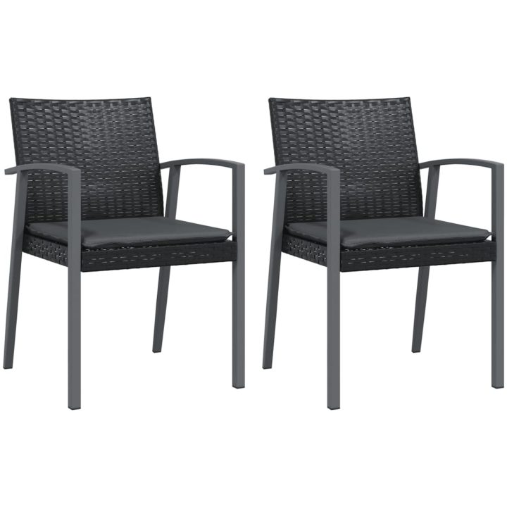 Trädgårdsstolar 2 st med dynor svart 56,5x57x83 cm konstrotting vidaXL – bild 2