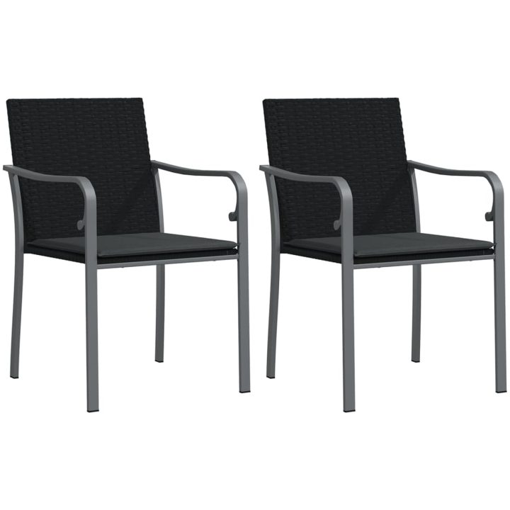 Trädgårdsstolar 2 st med dynor svart 56x59x84 cm konstrotting vidaXL – bild 2
