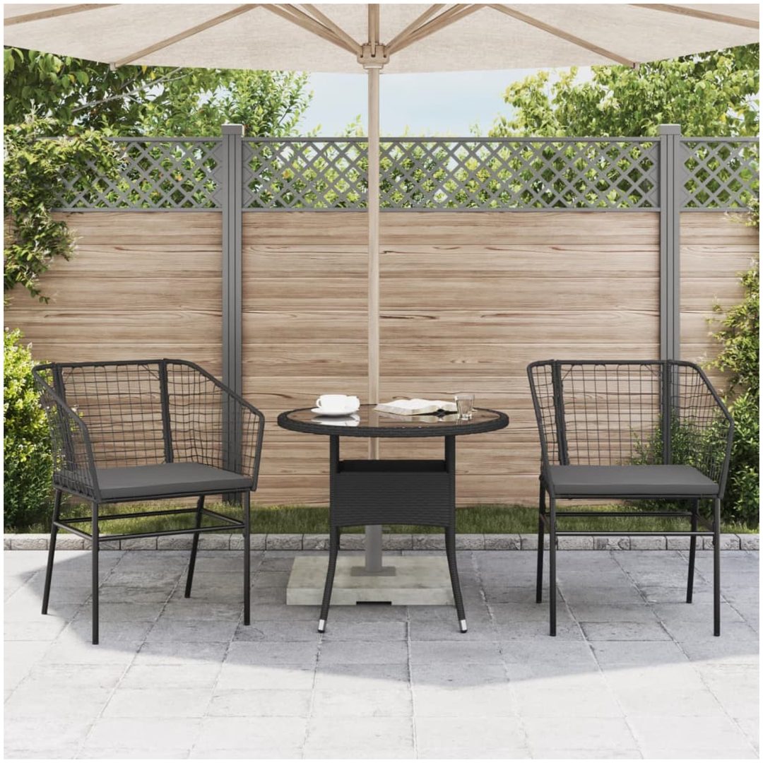 Trädgårdsstolar 2 st med dynor svart konstrotting vidaXL – bild 3