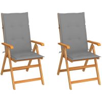Trädgårdsstolar 2 st med grå dynor massivt teakträ vidaXL