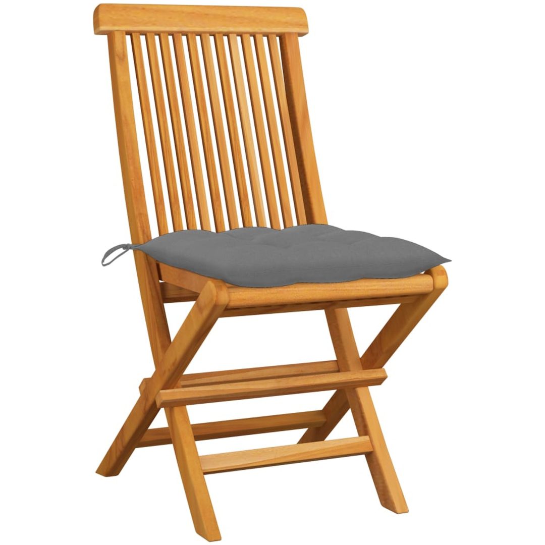 Trädgårdsstolar 2 st med gråa dynor massiv teak vidaXL – bild 2