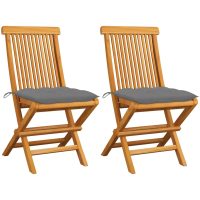 Trädgårdsstolar 2 st med gråa dynor massiv teak vidaXL