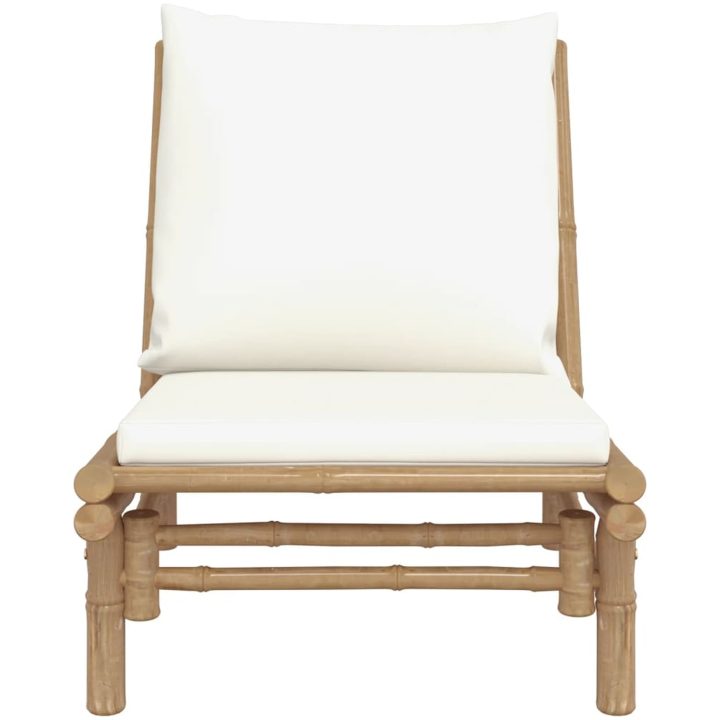 Trädgårdsstolar 2 st med gräddvita dynor bambu vidaXL – bild 4