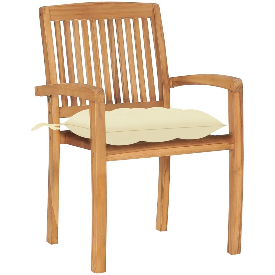 Trädgårdsstolar 2 st med gräddvita dynor massiv teak vidaXL – bild 2