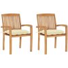 Trädgårdsstolar 2 st med gräddvita dynor massiv teak vidaXL – miniatyr 1