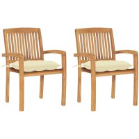 Trädgårdsstolar 2 st med gräddvita dynor massiv teak vidaXL