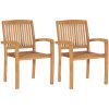 Trädgårdsstolar 2 st med gröna dynor massiv teak vidaXL – miniatyr 3