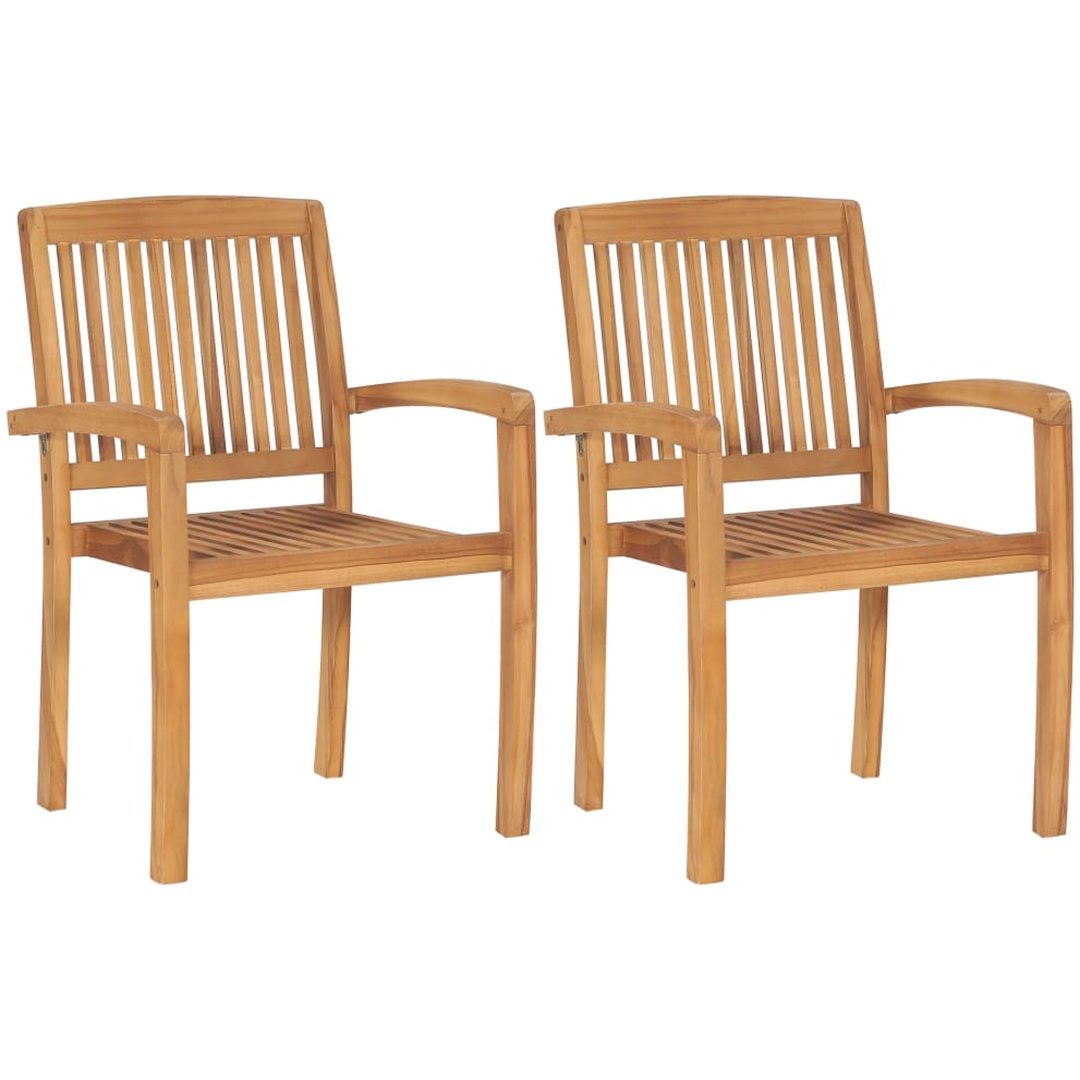 Trädgårdsstolar 2 st med gröna dynor massiv teak vidaXL – bild 3