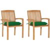 Trädgårdsstolar 2 st med gröna dynor massiv teak vidaXL – miniatyr 1
