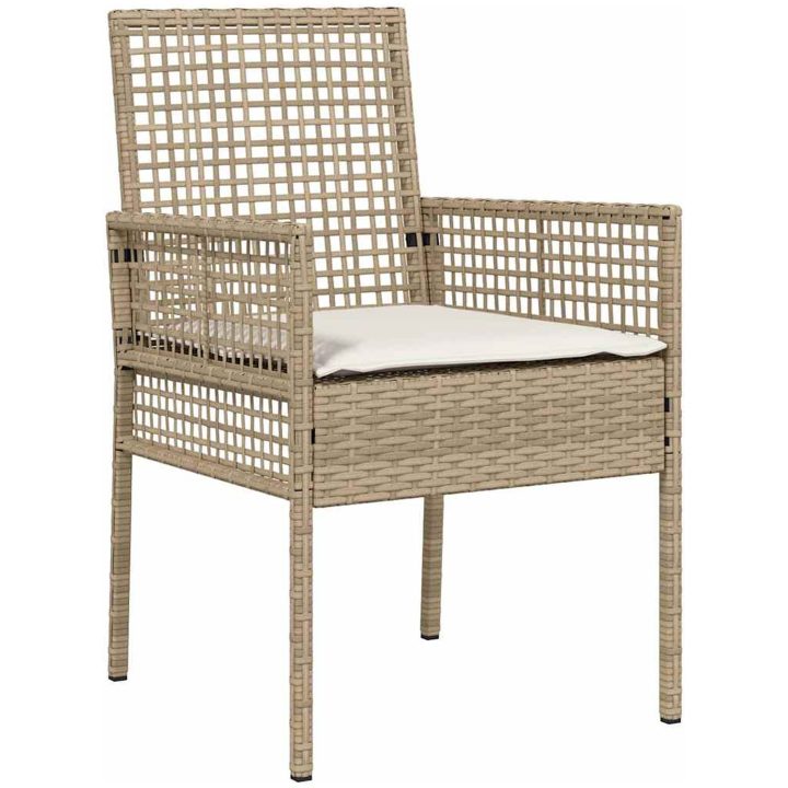 Trädgårdsstolar 2 st med kuddar Beige Poly Rattan vidaXL 53 x 60 x 85 cm – bild 4